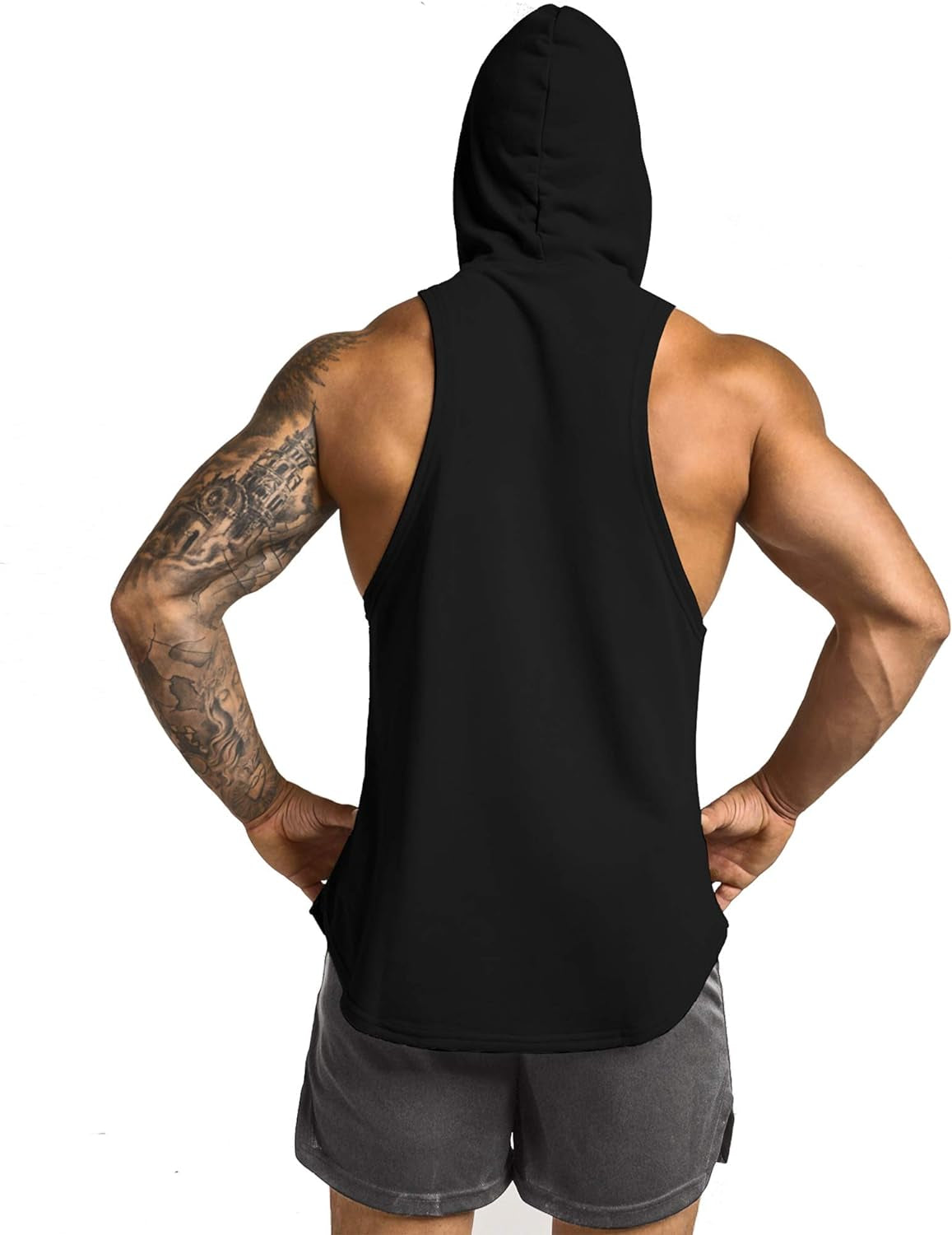 Men'S 2 Pack Workout Hooded Tank Top Cut off Bodybuilding Muscle Shirt Hoodies Gym Pullover Sleeveless T-Shirts Black Green L