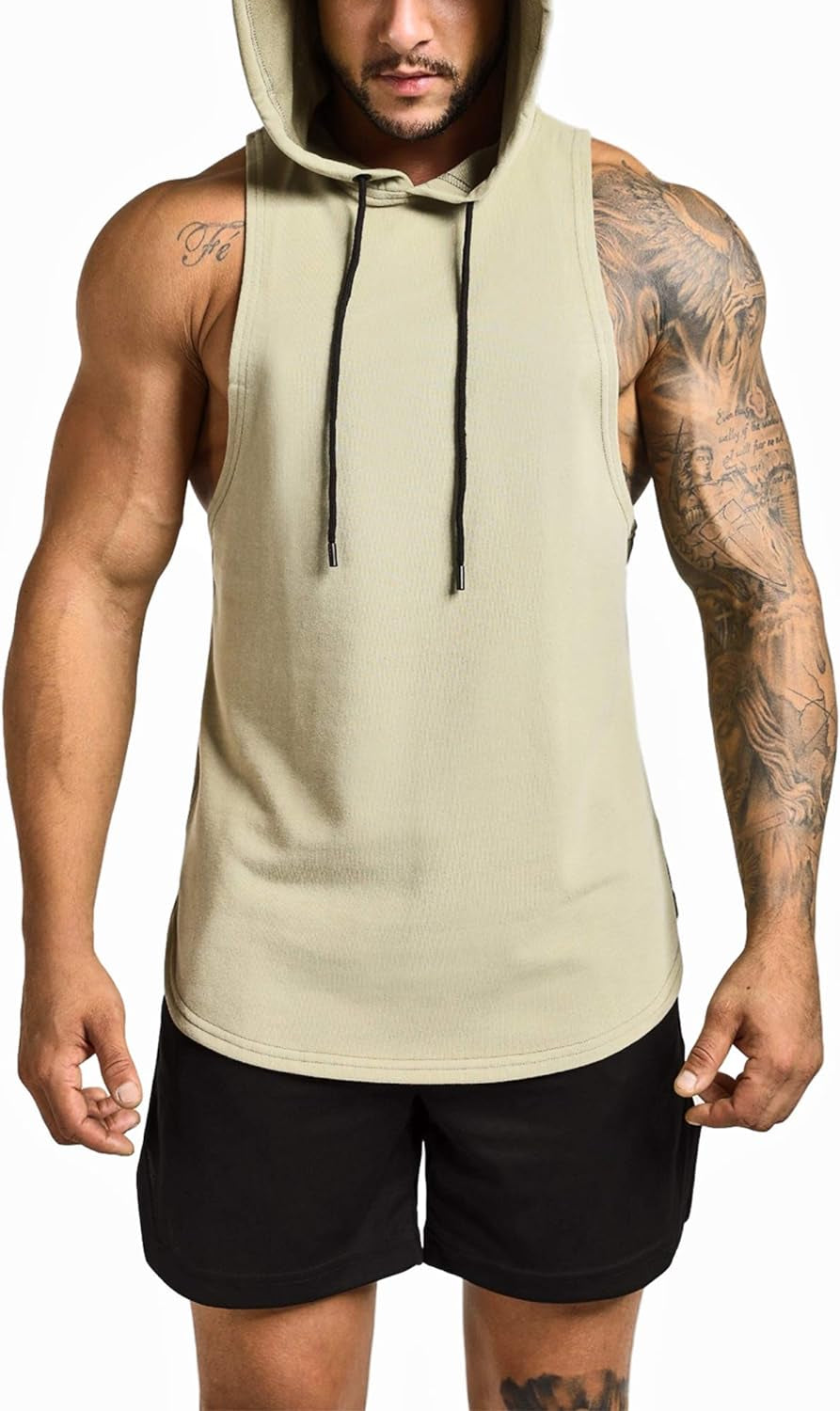 Men'S 2 Pack Workout Hooded Tank Top Cut off Bodybuilding Muscle Shirt Hoodies Gym Pullover Sleeveless T-Shirts Black Green L